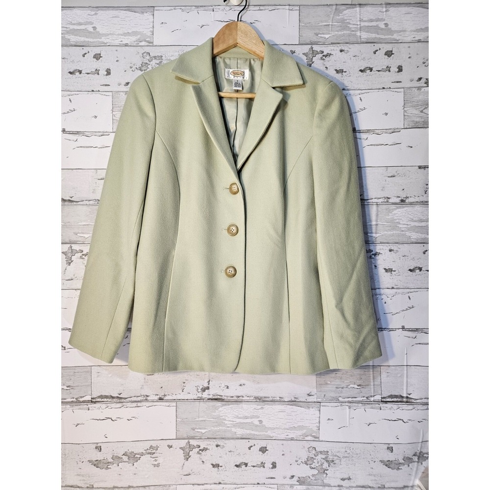 Talbots Petites Wool Cashmere Blazer Sage Green 3 Button Jacket Women Size 8P